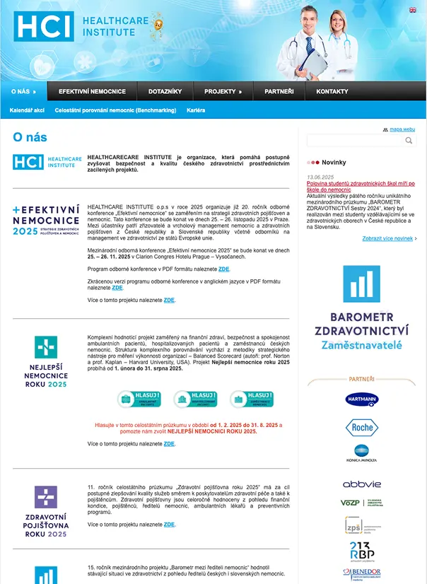 Původní homepage Healthcare Institute